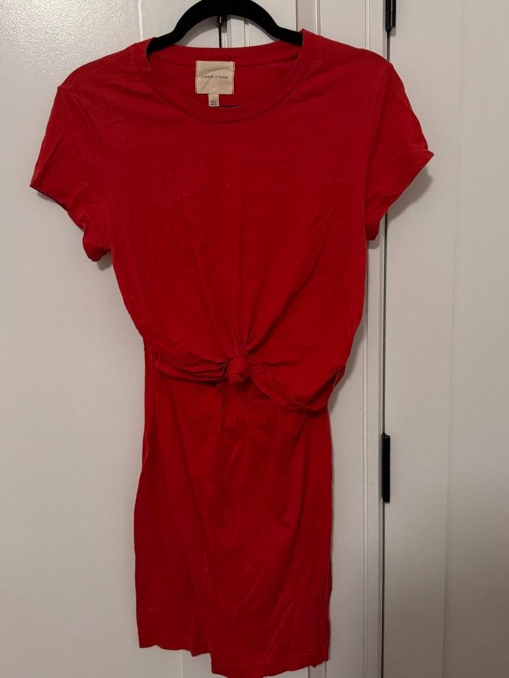 Red mini dress with tie front detail